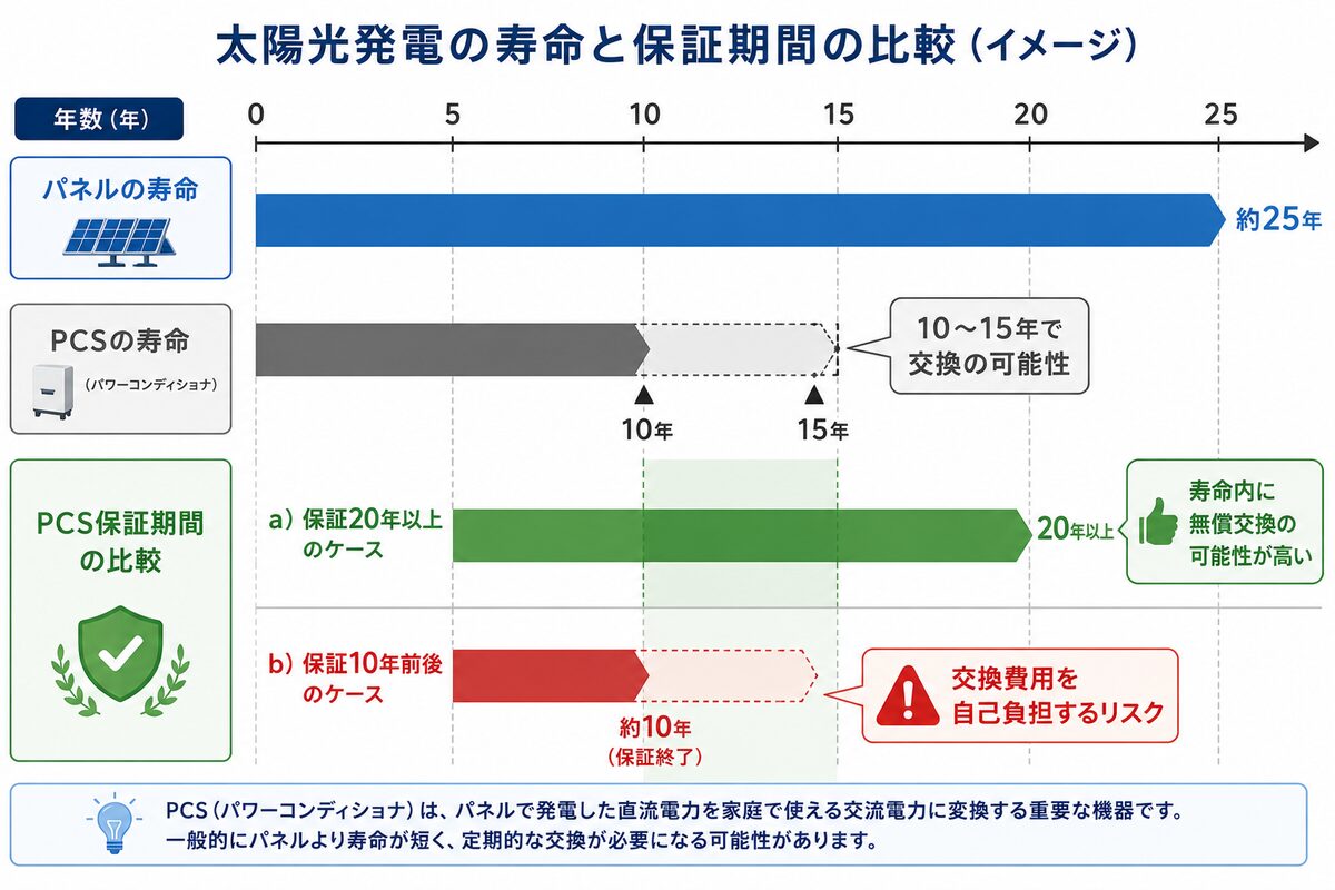 太陽光発電の寿命と保証期間の比較